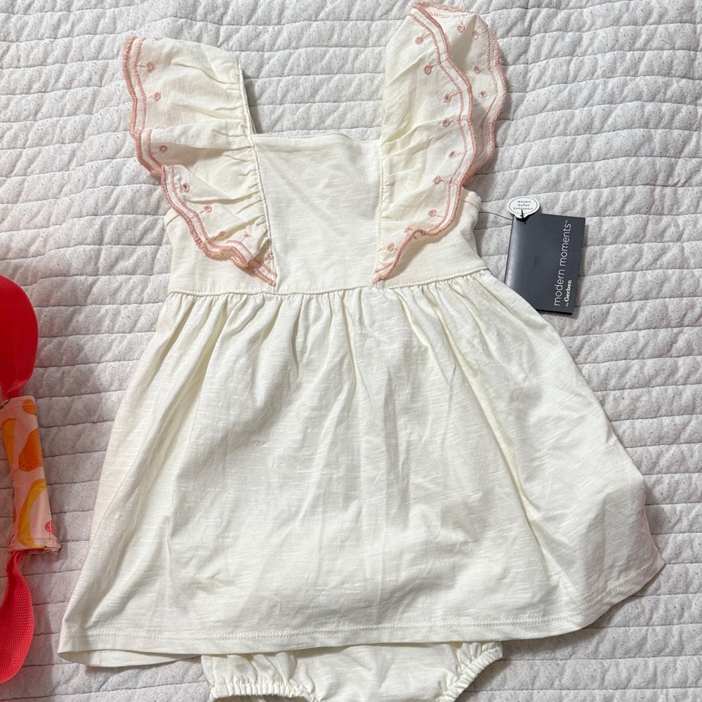 Modern Moments Cream Toddler Dress with Pink Trim